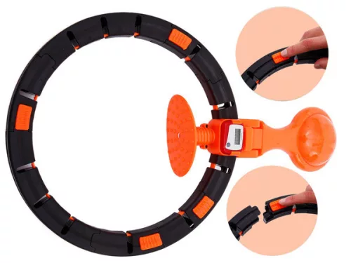 Hula hop karika karcsúsító, összecsukható, masszírozó, forgásszámlálóval, fekete/narancs