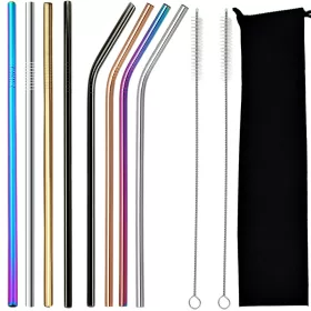 8db fém szívószál tisztitókefékkel 21,5cmX0,6cm