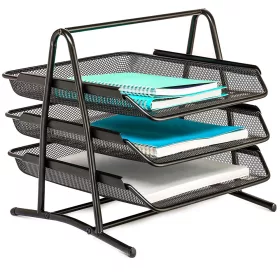 Raft organizare acte, Metal, 3 rafturi, 27x29x29 cm, Negru