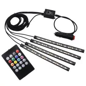   LED világítás autó belsejébe, PILOT szalag 4 x 12 LED-del, távirányítóval, 8 fényszín, 22.5cm x 1.3cm, fekete