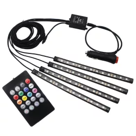   LED világítás autó belsejébe, PILOT szalag 4 x 12 LED-del, távirányítóval, 8 fényszín, 22.5cm x 1.3cm, fekete