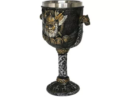 Pocal viking, cană decorativă, polirășină și oțel
