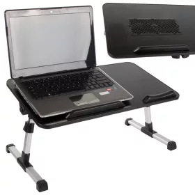   Laptop állvány, állítható, hűtővel, összecsukható, fekete/ezüst, könyv- és tablettartó