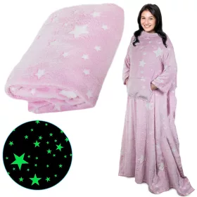   Neon színű, ujjas, gyapjúból készült, meleg pulóveres takaró pink