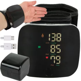   Elektronikus csuklós vérnyomásmérő, LCD, tok, újratölthető hang, USB