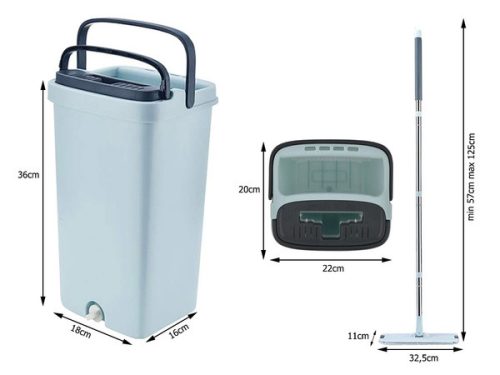 Kétkamrás lapos felmosó vödör kicsavaróval a padló tisztításához, 3x párna