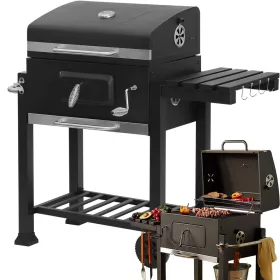   Faszenes kerti grill két rács hőmérő fedél polc hamutál nagyméretű