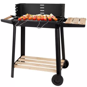   Kerti grill nagy faszén grillsütő állítható rostély polcok kerekek hordozható