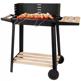   Kerti grill nagy faszén grillsütő állítható rostély polcok kerekek hordozható