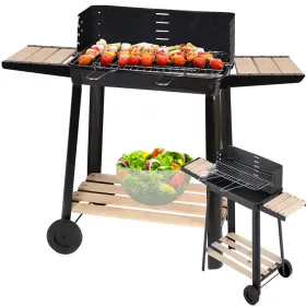   Kerti grill nagy faszén grillsütő állítható rostély polcok kerekek hordozható v1
