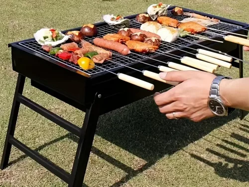 Utazó grill hordozható összecsukható tok faszén kemping bbq nagy