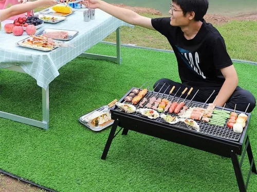 Utazó grill hordozható összecsukható tok faszén kemping bbq nagy