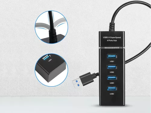 Hub usb 3.0 port splitter 4 port fekete