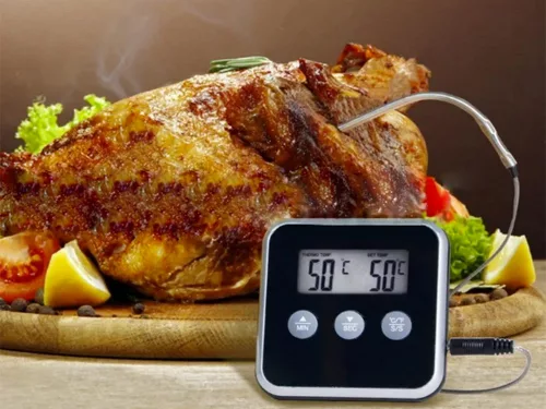 Digitális hőmérő termoszondával hússütéshez, füstölőház időzítő lcd riasztó