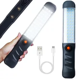   Erőteljes műhelyi zseblámpa 48 led cob usb horog mágnes újratölthető
