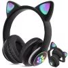 Vezeték nélküli fejhallgató bluetooth rádió fm mp3 macskafül led háttérvilágítással fekete