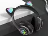 Vezeték nélküli fejhallgató bluetooth rádió fm mp3 macskafül led háttérvilágítással fekete