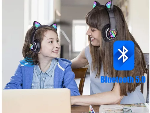 Vezeték nélküli fejhallgató bluetooth rádió fm mp3 macskafül led háttérvilágítással piros