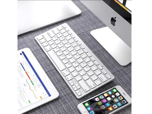 Vezeték nélküli Bluetooth billentyűzet pc ipad mac, vékony, angol, fehér