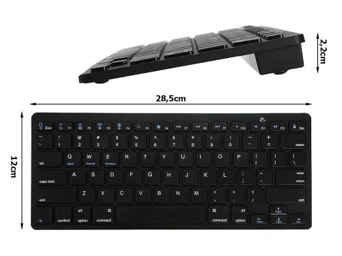 Vezeték nélküli Bluetooth billentyűzet pc ipad mac, vékony, angol, fekete