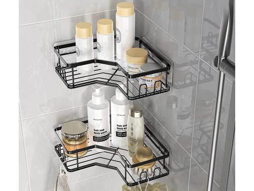 2 db loft stílusú fürdőszobai sarokpolc fekete