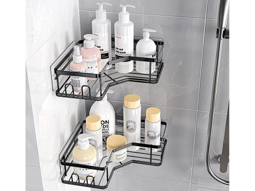 2 db loft stílusú fürdőszobai sarokpolc fekete