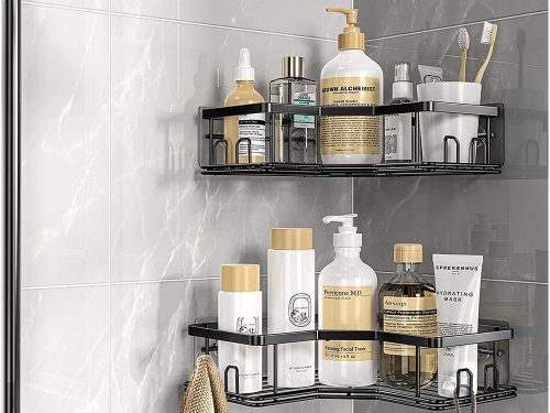 2 db loft stílusú fürdőszobai sarokpolc fekete