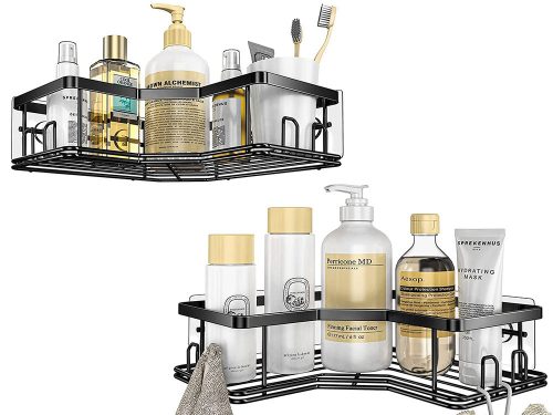 2 db loft stílusú fürdőszobai sarokpolc fekete