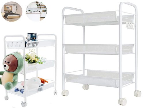 Fürdőszoba polcos konyhaszekrény kerekeken fém állvány három szinten 3