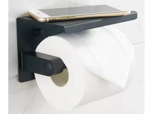 Wc-papír tartó telefon polccal fekete loft wc acél