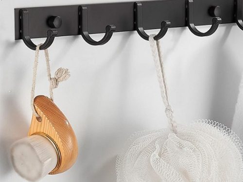 Fali ruhatartó állvány előszobába fürdőszobába 5 horgok fekete