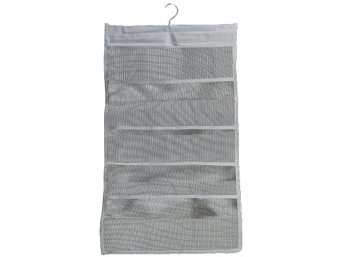 Fehérnemű-rendező akasztós gardrób kétoldalas 22 zsebes fogassal szürke