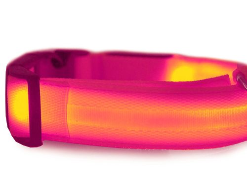 Led világító sötétítő nyakörv kutyák és macskák számára állítható 59cm rózsaszín