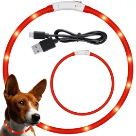   Led nyakörv kutyáknak és macskáknak vízálló állítható 47cm usb piros