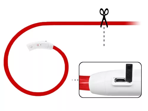 Led nyakörv kutyáknak és macskáknak vízálló állítható 47cm usb piros