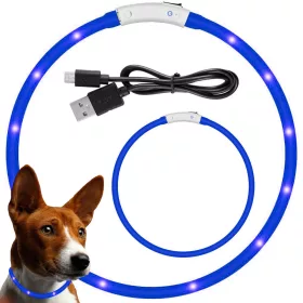   Led nyakörv kutyáknak és macskáknak vízálló állítható 47cm usb kék
