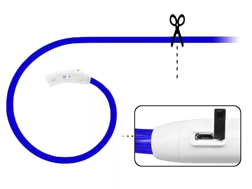 Led nyakörv kutyáknak és macskáknak vízálló állítható 47cm usb kék