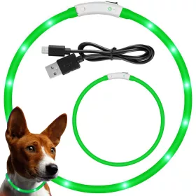   Led nyakörv kutyáknak és macskáknak vízálló állítható 47cm usb zöld