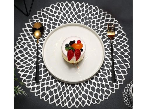 Kerek konyhai asztali terítő áttört dekoratív asztali szőnyeg ezüst