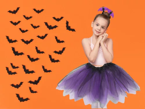 Halloween öltözködés jelmez szoknya denevér fejpánt fekete és lila