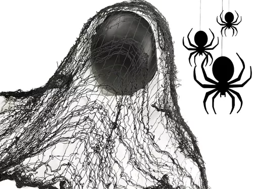 Mesterséges nagy fekete pókháló halloween dekoráció 2 db