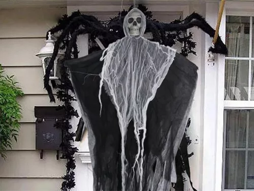 Halloween dekoráció függő dekoráció szellem csontváz halál koponya 80 cm