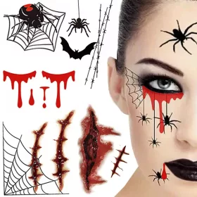   Tetoválások halloween hamis valósághű mosható ideiglenes álca vér