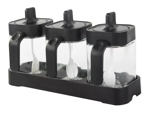3 darabos üveg fűszertartók kanállal