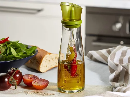 Olaj és ecet üveg adagoló gyógynövény adagolóval 0.5l
