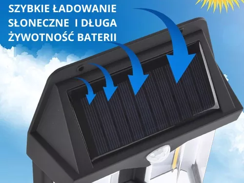 Napelemes lámpa szürkületi mozgásérzékelővel 3 üzemmód vízálló 1200lm