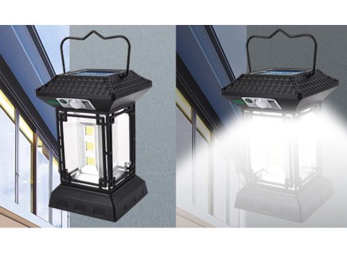 Napelemes lámpa szürkületi mozgásérzékelővel 5 üzemmód 60 led cob távirányítóval