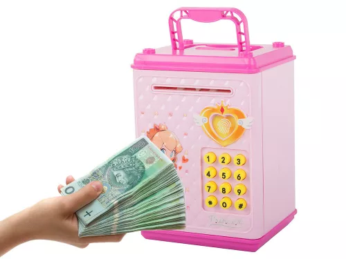 Pénztárgép persely bankjegyek érmék pin kód rózsaszín