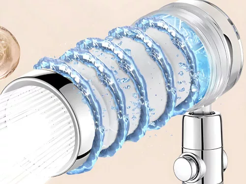 Zuhanyfej cserélhető turbószűrővel és ventilátorral