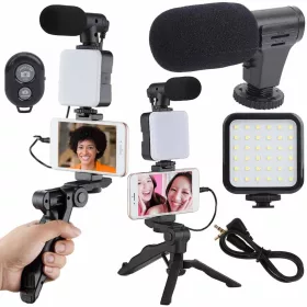   Vlogging készlet állvány mikrofon telefon tartó videó felvétel